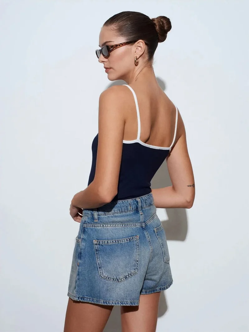 ديلفين DILVIN High-Waist Cotton Denim Shorts