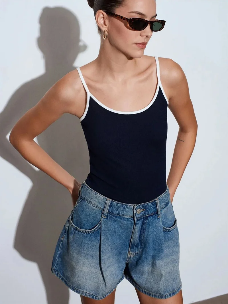 ديلفين DILVIN High-Waist Cotton Denim Shorts