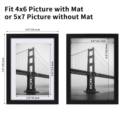 CRUGLA 5x7 Picture Frames Set of 11, Display Pictures 4x6 with Mat or 5 by 7 without Mat, Wall or Tabletop Display, Black - Image 2