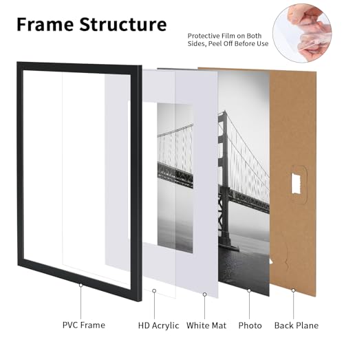 CRUGLA 5x7 Picture Frames Set of 11, Display Pictures 4x6 with Mat or 5 by 7 without Mat, Wall or Tabletop Display, Black - Image 3
