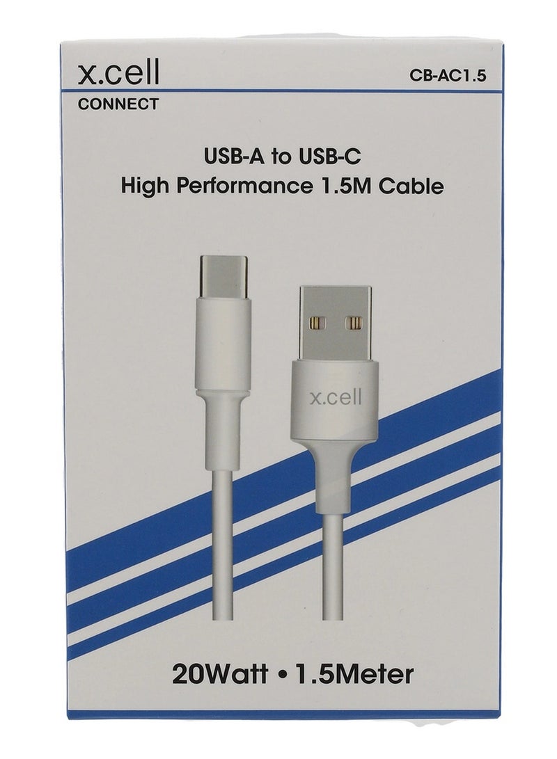 إكس سيل كابل نقل بيانات سريع الشحن من X.CELL USB-A إلى USB-C بقوة 20 وات، 1.5 متر، أبيض - Image 4