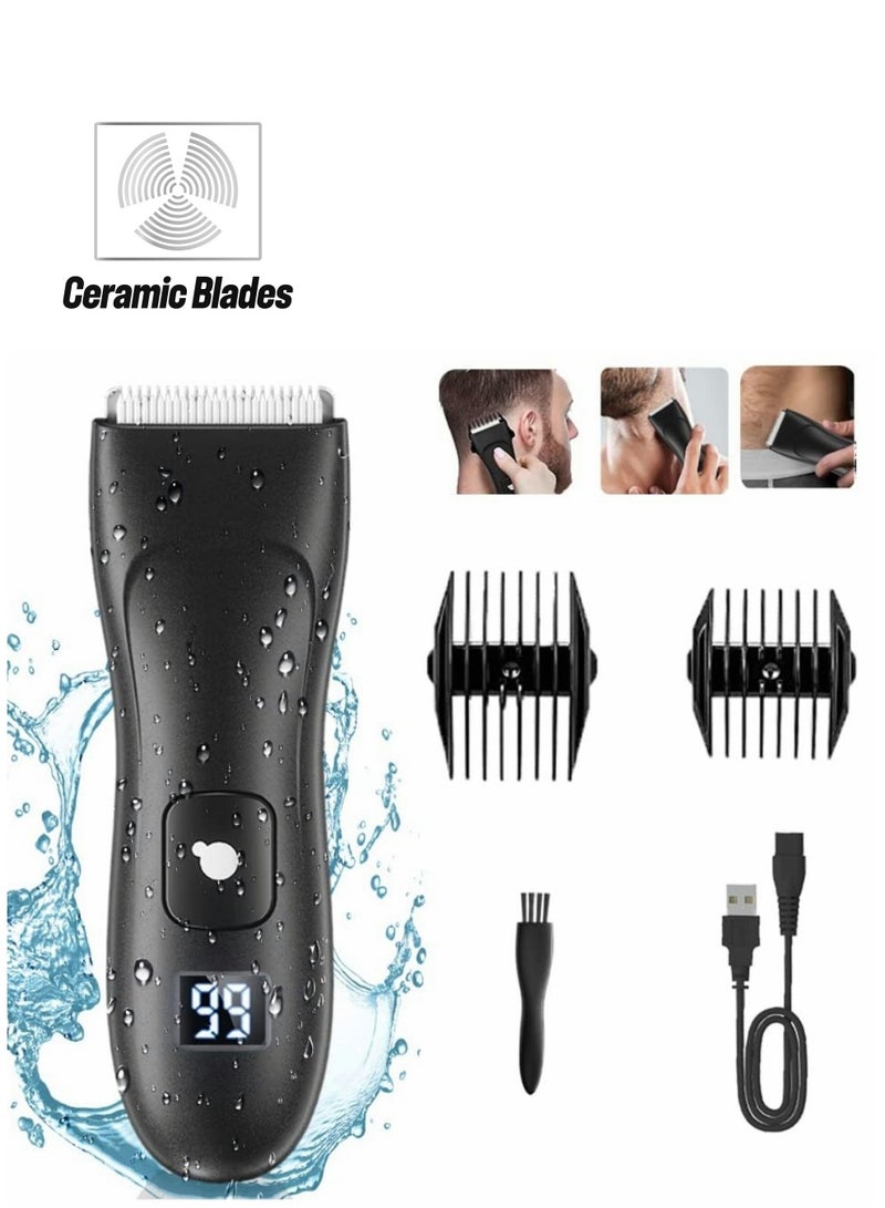 ماكينة قص شعر احترافية قابلة لإعادة الشحن عبر USB للرجال - ماكينة حلاقة لاسلكية للجسم ولحية مع شاشة LED، تصميم مقاوم للماء لشعر الفخذ والجسم - Image 1