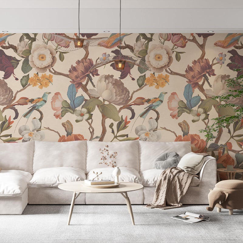 Zeeko Floral Peel and Stick Wallpaper Mural Beige Flower Wallpaper for Bedroom TV Background Large Wall Murals Wall Paintings Art Deco 98" H x 59" W (Covers 40 sq. ft.) - Image 5