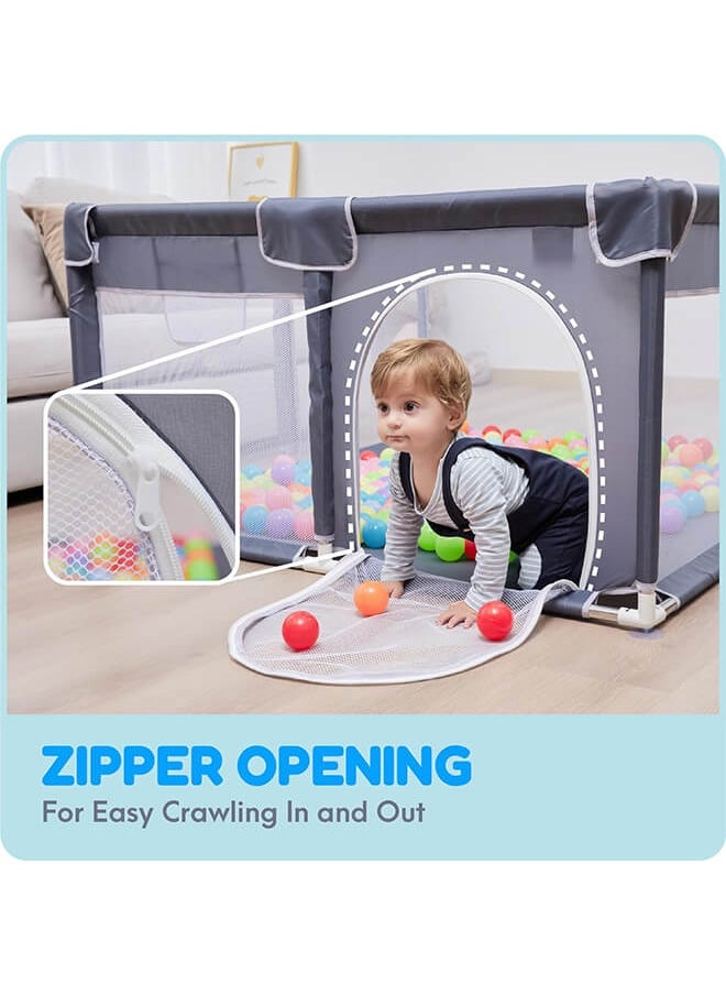 hibobi Large Foldable Baby Playpen 180×150×66cm – Indoor & Outdoor Kids Safety Play Yard with Mesh Sides, Non-Slip Suction Cups, Zipper Door & Carry Bag – Grey  - Image 2