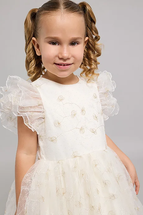 أر أند بي Embellished Fit & Flare Dress with Crew Neck and Flutter Sleeves