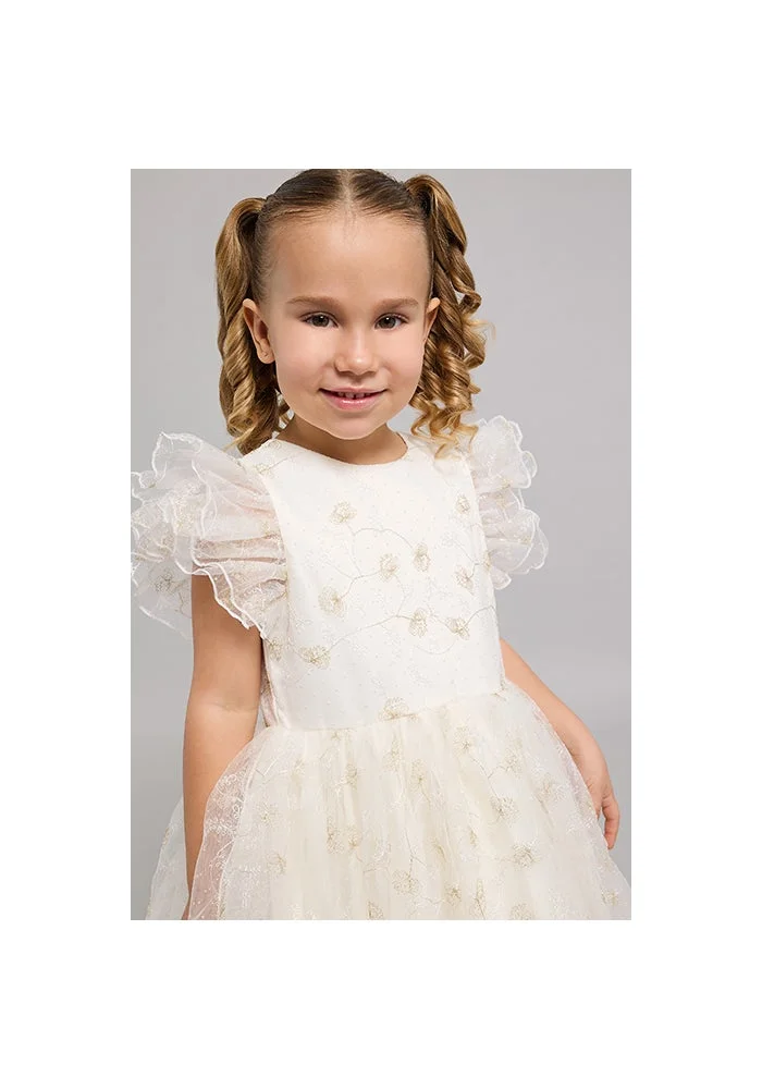 R&b Embellished Fit & Flare Dress with Crew Neck and Flutter Sleeves