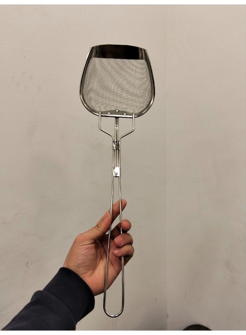 شيالة وصفاية استانلس ستيل بيد طويلة – ملعقة تصفية عميقة للقلي والسلق – مصفاة شبكية للمكرونة والخضار – مقاومة للصدأ – استخدام احترافي للمطبخ - Image 5