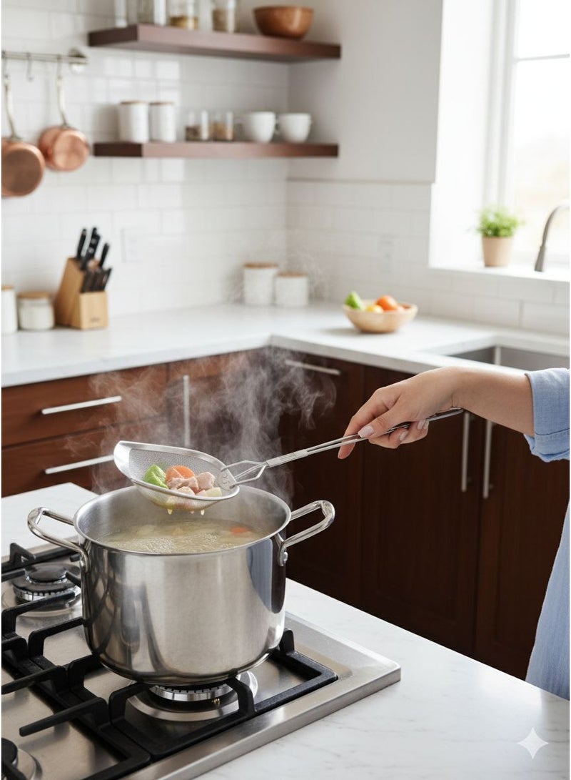 شيالة وصفاية استانلس ستيل بيد طويلة – ملعقة تصفية عميقة للقلي والسلق – مصفاة شبكية للمكرونة والخضار – مقاومة للصدأ – استخدام احترافي للمطبخ - Image 1