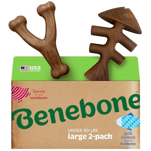 Benebone 2pack FishboneWishbone Durable Dog Chew Toys Real Fish Real Bacon Made in USA Large - Image 1