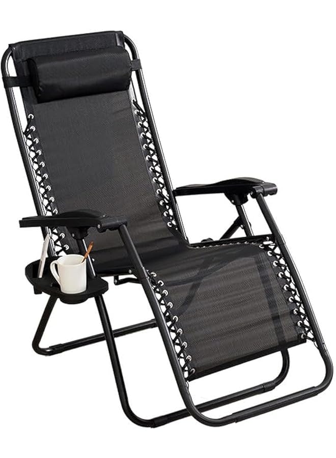 PROMASS كرسي تخييم قابل للطي كرسي استرخاء خارجي كرسي حديقة كرسي شاطئ قابل للتعديل مع وسائد وحوامل أكواب لجانب المسبح والفناء والشاطئ - Image 1