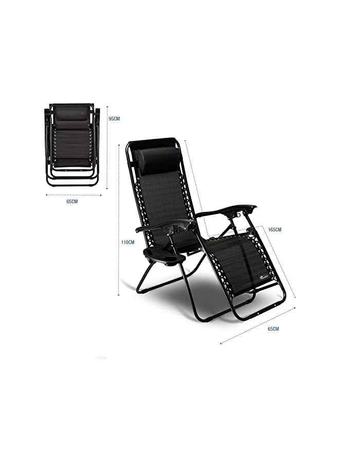 PROMASS كرسي تخييم قابل للطي كرسي استرخاء خارجي كرسي حديقة كرسي شاطئ قابل للتعديل مع وسائد وحوامل أكواب لجانب المسبح والفناء والشاطئ - Image 3