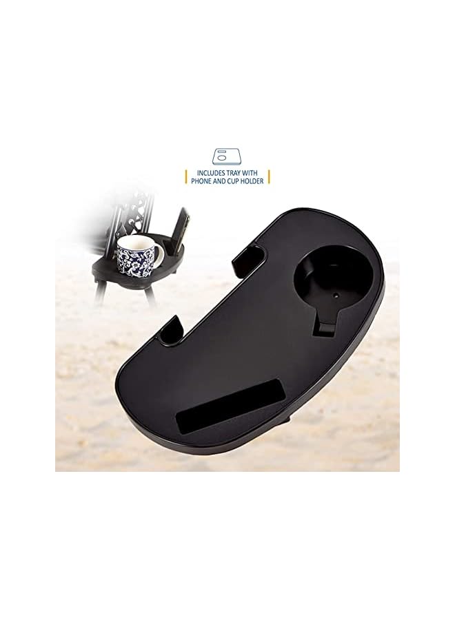 PROMASS كرسي تخييم قابل للطي كرسي استرخاء خارجي كرسي حديقة كرسي شاطئ قابل للتعديل مع وسائد وحوامل أكواب لجانب المسبح والفناء والشاطئ - Image 4