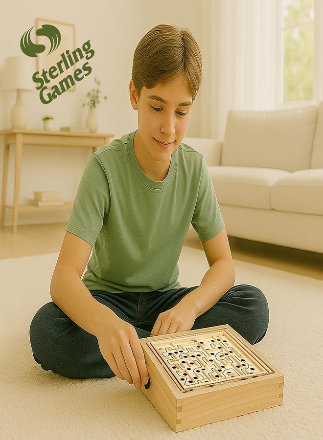 STERLING Wooden Labyrinth Marble Maze Game, Large 12.75" x 11.5" Tilt Maze Game Board with 60 Waypoints and Marble Balls Included, for Kids and Adults 6 Years and Up - Image 5