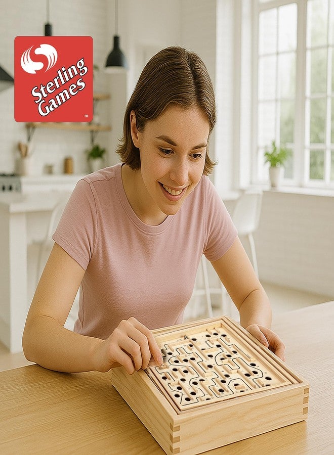 STERLING Wooden Labyrinth Marble Maze Game, Large 12.75" x 11.5" Tilt Maze Game Board with 60 Waypoints and Marble Balls Included, for Kids and Adults 6 Years and Up - Image 2