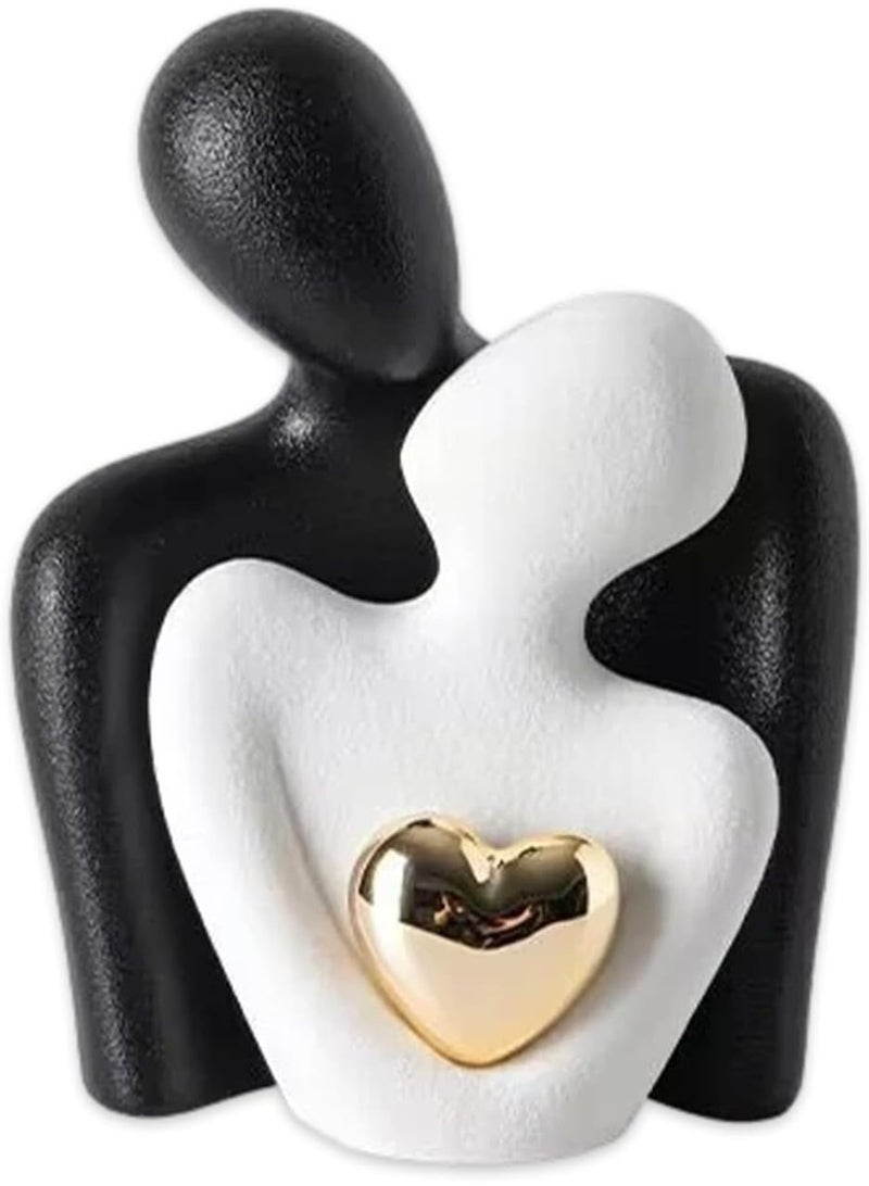 NANAO تمثال زوجين رومانسي، تمثال زوجين معانق، تماثيل زينة | زينة رف صغيرة، عناصر ديكور منزلي لغرفة المعيشة، إكسسوارات للزوجين | هدية عيد الحب أو الزفاف (أسود+أبيض) - Image 1