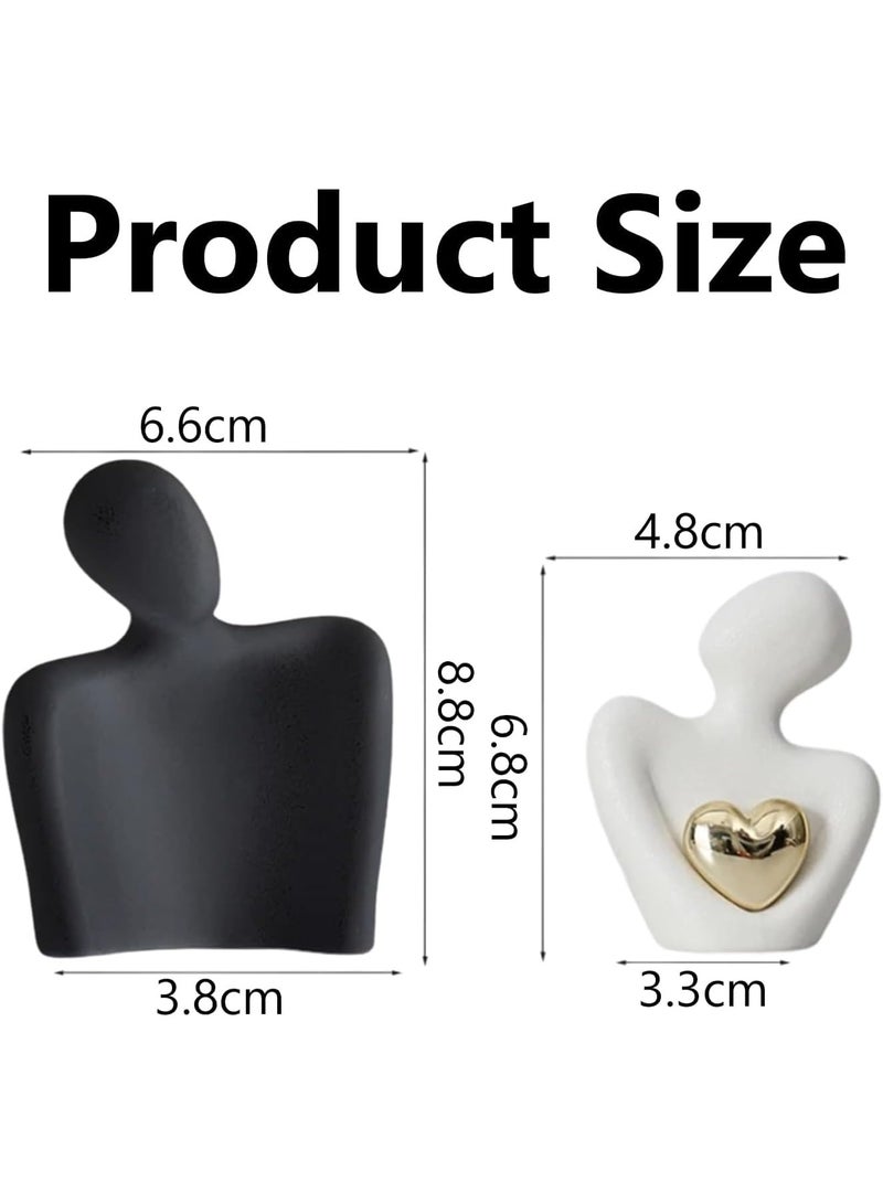 NANAO تمثال زوجين رومانسي، تمثال زوجين معانق، تماثيل زينة | زينة رف صغيرة، عناصر ديكور منزلي لغرفة المعيشة، إكسسوارات للزوجين | هدية عيد الحب أو الزفاف (أسود+أبيض) - Image 2