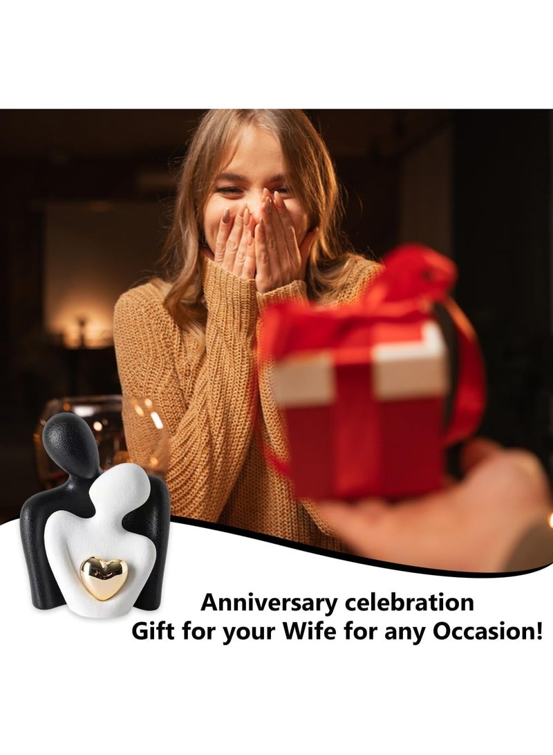 NANAO تمثال زوجين رومانسي، تمثال زوجين معانق، تماثيل زينة | زينة رف صغيرة، عناصر ديكور منزلي لغرفة المعيشة، إكسسوارات للزوجين | هدية عيد الحب أو الزفاف (أسود+أبيض) - Image 5