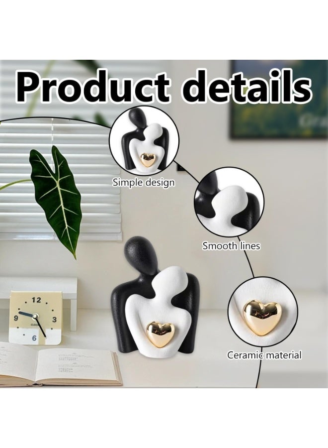 NANAO تمثال زوجين رومانسي، تمثال زوجين معانق، تماثيل زينة | زينة رف صغيرة، عناصر ديكور منزلي لغرفة المعيشة، إكسسوارات للزوجين | هدية عيد الحب أو الزفاف (أسود+أبيض) - Image 3