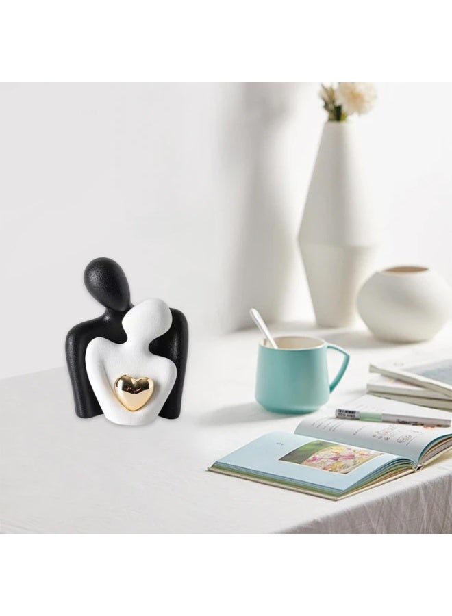 NANAO تمثال زوجين رومانسي، تمثال زوجين معانق، تماثيل زينة | زينة رف صغيرة، عناصر ديكور منزلي لغرفة المعيشة، إكسسوارات للزوجين | هدية عيد الحب أو الزفاف (أسود+أبيض) - Image 4