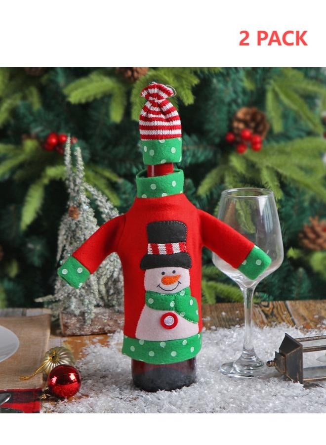Christmas Wine Bottle Cover, Handmade Sweater Snowman Reindeer Wine Bottle Covers with Hat for Xmas New Year Party Table Centerpieces Decoration, Set of 2 - Image 1