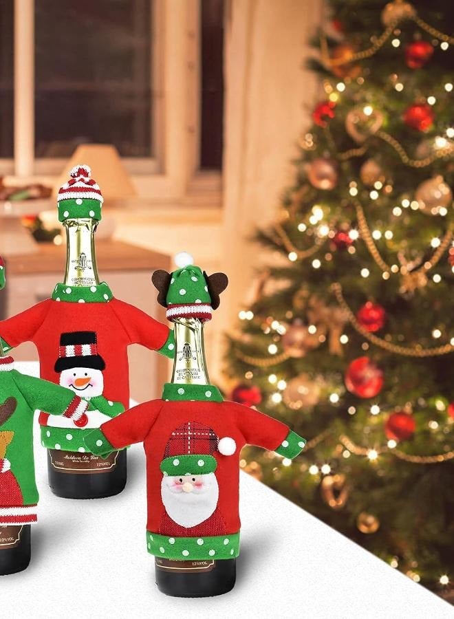 Christmas Wine Bottle Cover, Handmade Sweater Snowman Reindeer Wine Bottle Covers with Hat for Xmas New Year Party Table Centerpieces Decoration, Set of 2 - Image 4