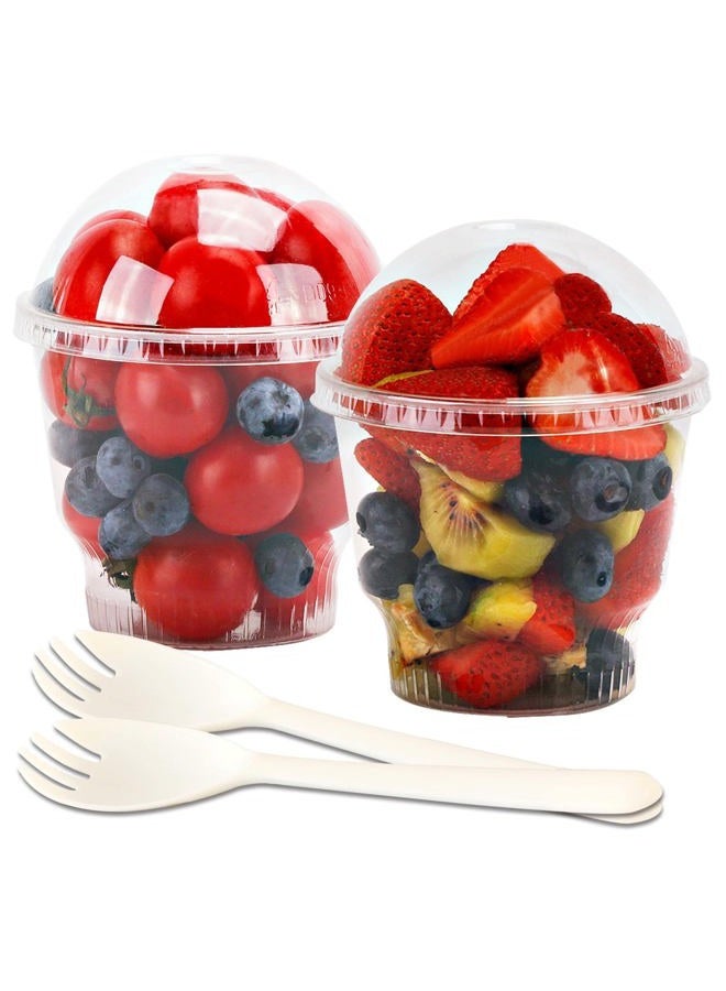Aatriet 12 oz Clear Plastic Parfait Cups with Dome Lids (NO HOLE) & Sporks, (50 Sets) Disposable Plastic Cups/Bowls for Cereal Parfait, Pudding, Snacks, Ice Cream, Yogurt, Dessert, On The Go Plastic Fruit Cup - Image 1