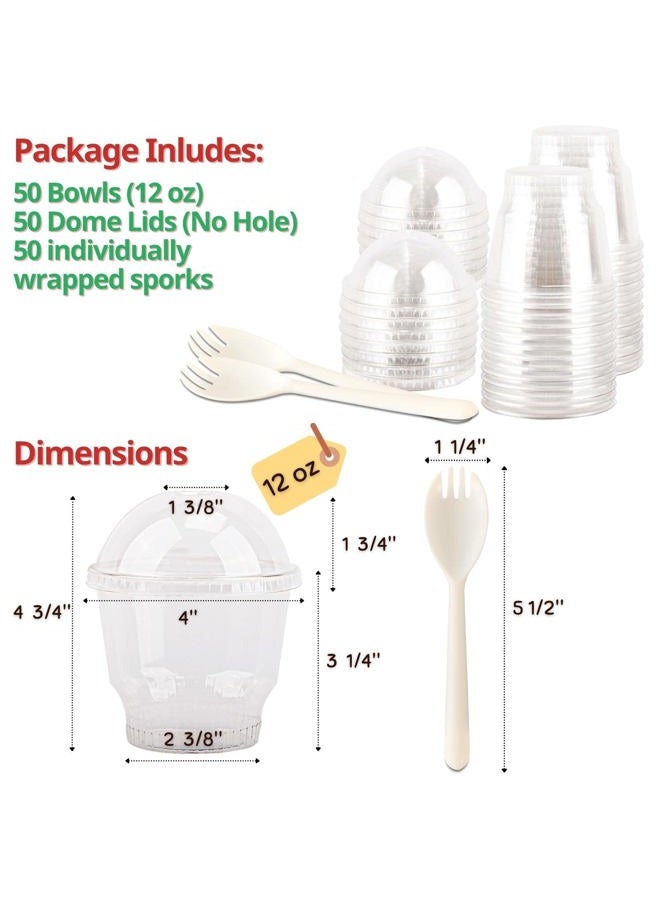 Aatriet 12 oz Clear Plastic Parfait Cups with Dome Lids (NO HOLE) & Sporks, (50 Sets) Disposable Plastic Cups/Bowls for Cereal Parfait, Pudding, Snacks, Ice Cream, Yogurt, Dessert, On The Go Plastic Fruit Cup - Image 2