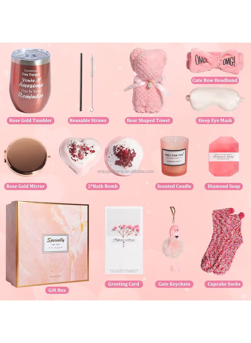 Remy Belle Gift Basket for Women - 14 PCS Spa Gift Basket Set with Gift Box, Self Care Gifts for Mother Wife Friend (Pink) - Image 3