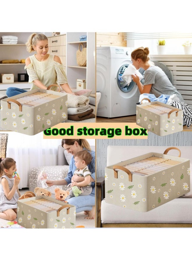 Generic 4 Pcs Storage Box Clothes Organisers,Foldable Storage Box with Handle for Organizing Toys, Clothes, Office, 47x28x20cm, Beige  - Image 5