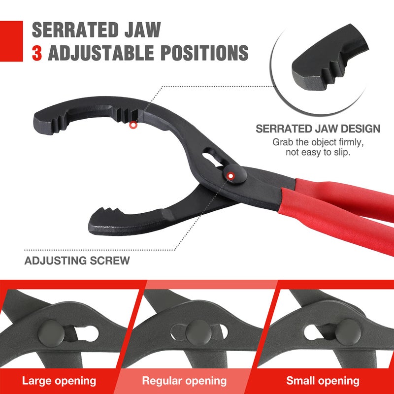 WORKPRO 12" Adjustable Oil Filter Pliers, Wrench Adjustable Oil Filter Removal Tool, Ideal For Engine Filters, Conduit, & Fittings, W114083A - Image 2