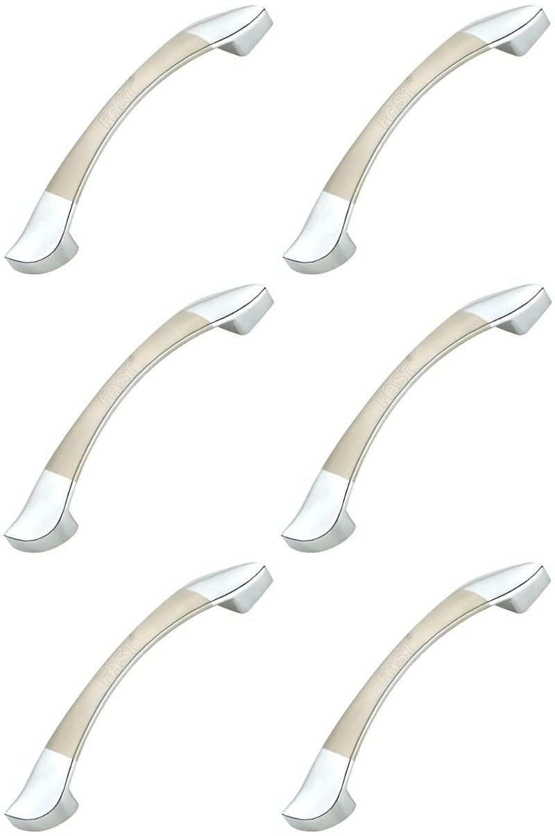 FAST مقبض خزانة الأثاث بلمسة فضية من الكروم والفولاذ المقاوم للصدأ 6 قطع (96 مم 4 بوصة) - Image 1