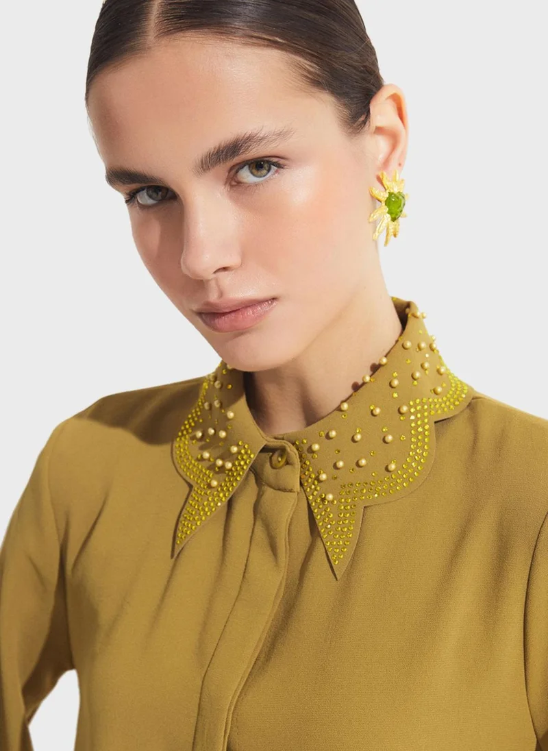 JUNE Embellished Belted Shirt & Pants Set
