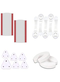 Baby Proofing Safety Kit ; 2 Finger Pinch Door Hinge Guards 5 Safety Locks For Cabinets Almirahs Etc 2 C Shape Door Stopper 6 Electric Socket Guards For Kids ; Protection For Child Safety (Safety Kit)