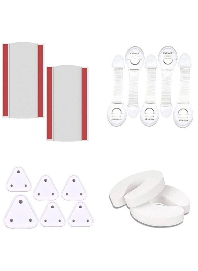 KidDough - Baby Proofing Safety Kit ; 2 Finger Pinch Door Hinge Guards 5 Safety Locks For Cabinets Almirahs Etc 2 C Shape Door Stopper 6 Electric Socket Guards For Kids ; Protection For Child Safety (Safety Kit) - Image 1