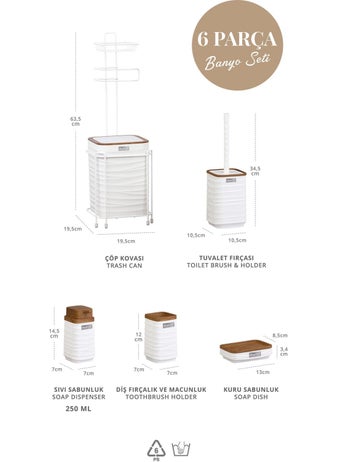 ‎okyanus Home White Wooden Patterned Luna Square Spare Toilet Paper Holder and 6 Piece Bathroom Set  - Image 3