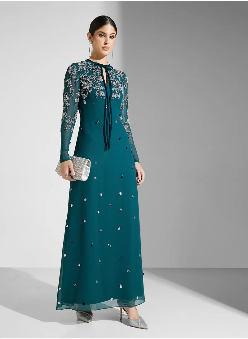 فروك اند فرل Embellished Crew Neck Maxi Dress