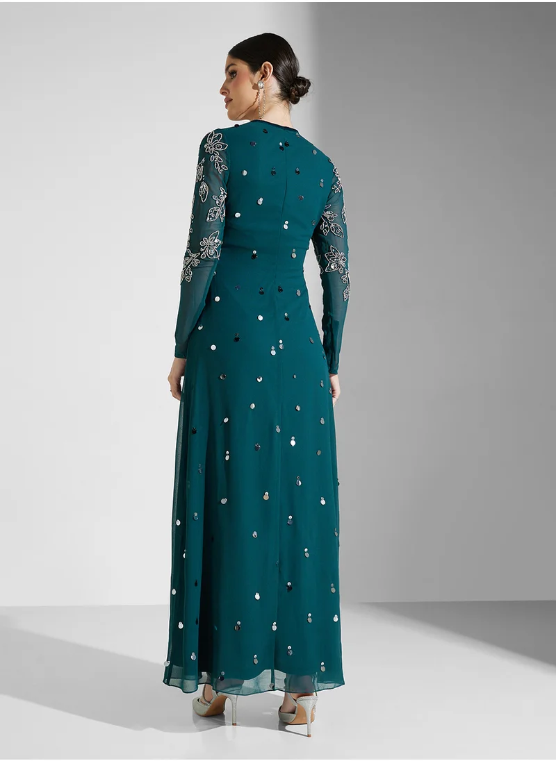 فروك اند فرل Embellished Crew Neck Maxi Dress