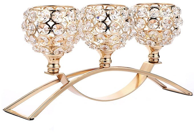 CRYSTAL CANDLE HOLDERS 3 WICK GOLD CENTERPIECE TABLE DECORATIONS FOR DINING ROOM LIVING ROOM BLING VOTIVE TEALIGHT CANDLE HOLDER COFFEE DINING TABLE CENTERPIECE DECOR CHRISTMAS DECORATIONS