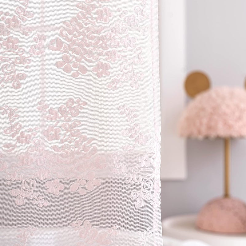 TUDECO Pink Lace Shower Curtain for Bathroom- Shabby Chic Shower Curtain with Attach Valance, Semi Sheer Vintage Farmhouse Floral Bathroom Curtain, Scalloped Edge Reinforced Holes Top 72 x 72 Inch - Image 3
