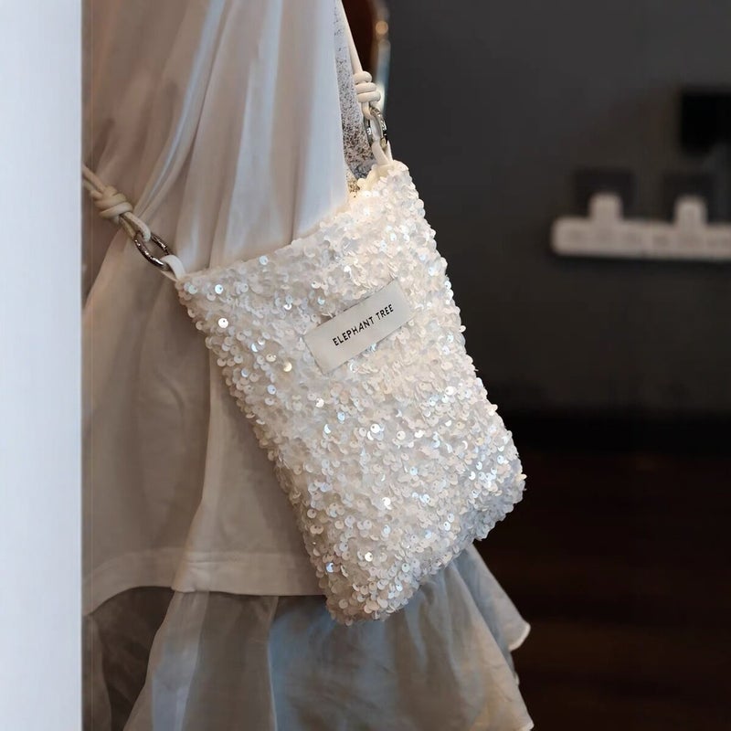 Women's White Sequin Crossbody Bag - Image 3