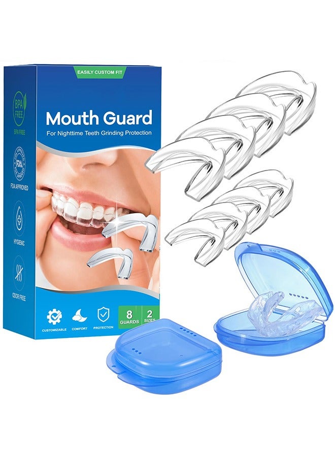 Mouth Guard for Clenching Teeth at Night, Upgraded Night Guards for Teeth Grinding, Pack of 8 Moldable Mouth Guard Stops Bruxism and Teeth Clenching 2 Sizes with Two Travel Cases, Clear - Image 1