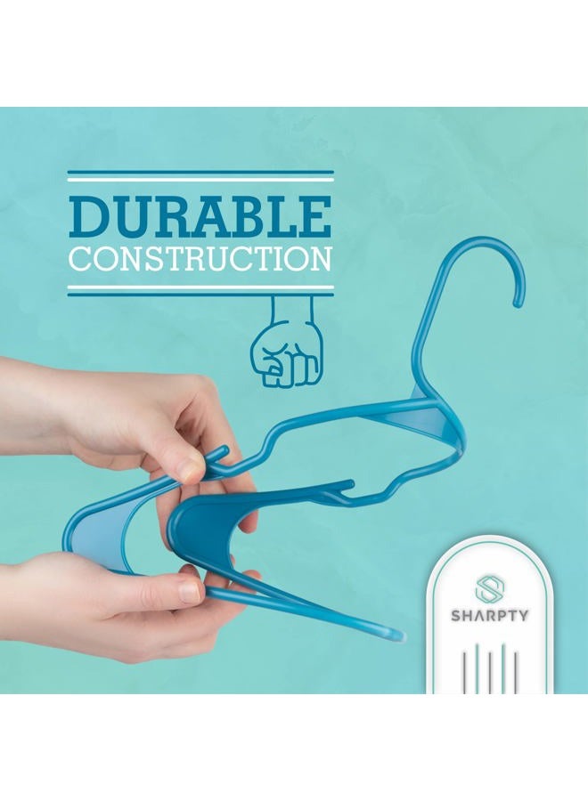 Sharpty Plastic Hangers Clothes Hangers for Clothing, Closet, Coats & Shirts - Notched, Durable, Thick, Tough & Space Saving - for Everyday Standard Use, Room Essentials & Basics - 50 Pack - Blue - Image 2