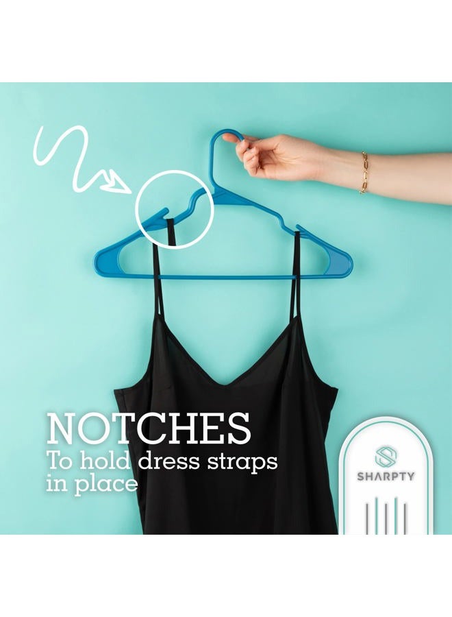 Sharpty Plastic Hangers Clothes Hangers for Clothing, Closet, Coats & Shirts - Notched, Durable, Thick, Tough & Space Saving - for Everyday Standard Use, Room Essentials & Basics - 50 Pack - Blue - Image 3