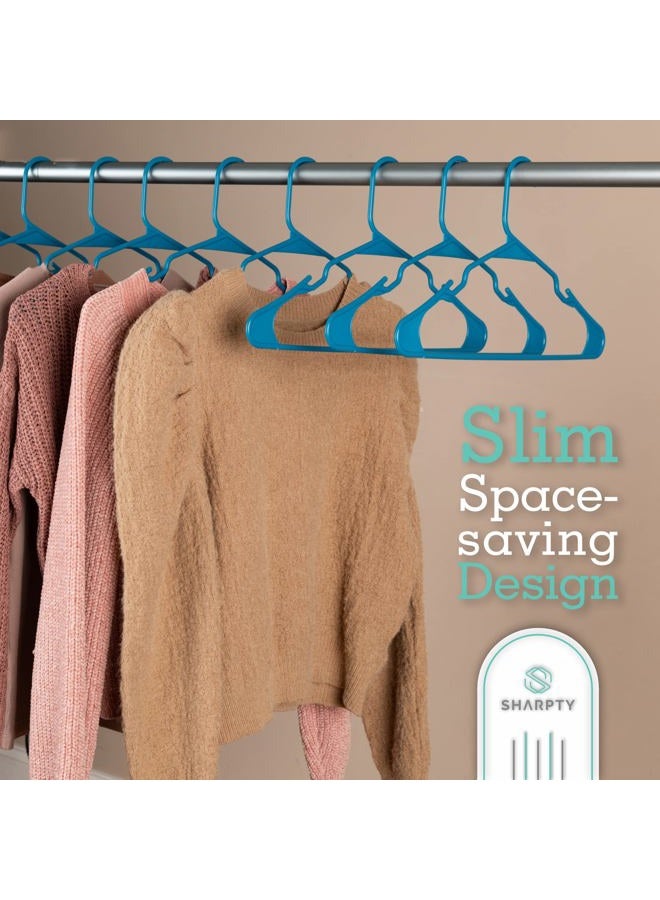 Sharpty Plastic Hangers Clothes Hangers for Clothing, Closet, Coats & Shirts - Notched, Durable, Thick, Tough & Space Saving - for Everyday Standard Use, Room Essentials & Basics - 50 Pack - Blue - Image 4
