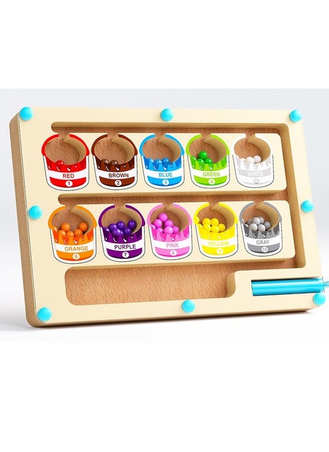 Mini Wooden Magnetic Maze for Toddler, Magnetic Color and Number Maze, Montessori Wooden Color Matching Learning Counting Puzzle Board, Counting Matching Activities Fine Motor Skills Toys for Kids,23cm*16cm