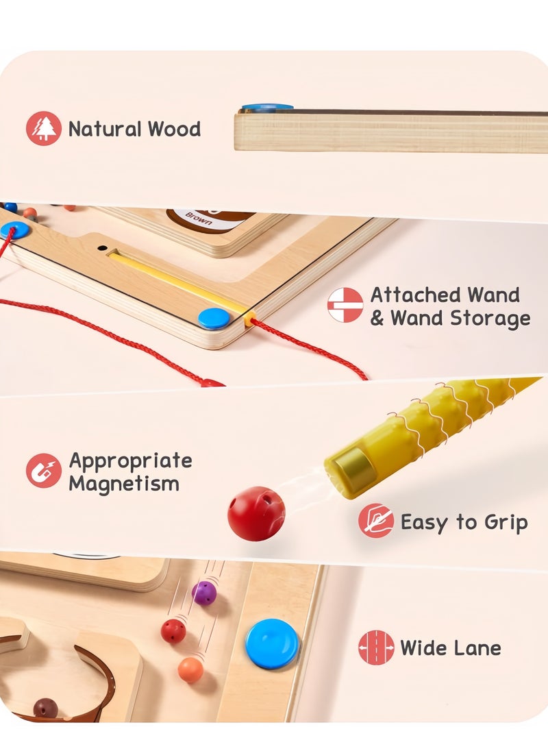 null - Mini Wooden Magnetic Maze for Toddler, Magnetic Color and Number Maze, Montessori Wooden Color Matching Learning Counting Puzzle Board, Counting Matching Activities Fine Motor Skills Toys for Kids,23cm*16cm - Image 1