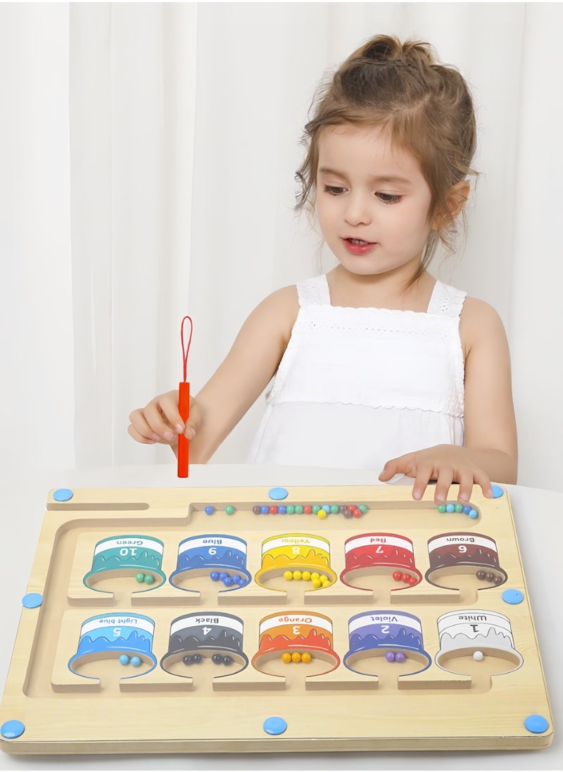 null - Mini Wooden Magnetic Maze for Toddler, Magnetic Color and Number Maze, Montessori Wooden Color Matching Learning Counting Puzzle Board, Counting Matching Activities Fine Motor Skills Toys for Kids,23cm*16cm - Image 1