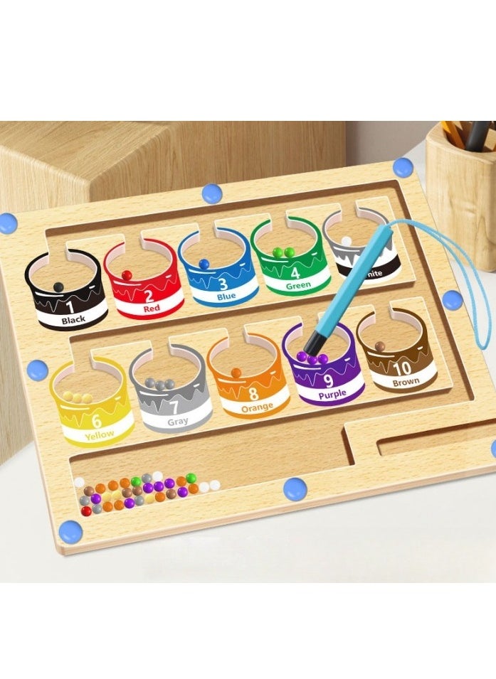 null - Mini Wooden Magnetic Maze for Toddler, Magnetic Color and Number Maze, Montessori Wooden Color Matching Learning Counting Puzzle Board, Counting Matching Activities Fine Motor Skills Toys for Kids,23cm*16cm - Image 1