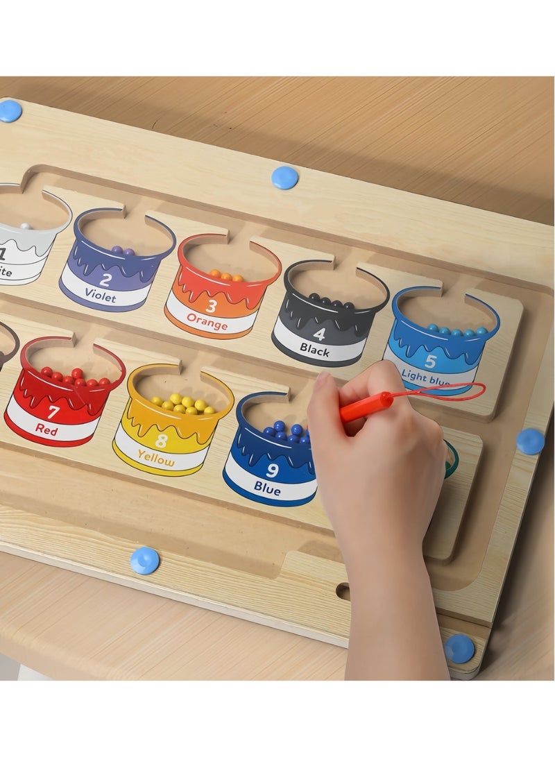 Wooden Magnetic Maze for Toddler, Magnetic Color and Number Maze, Montessori Wooden Color Matching Learning Counting Puzzle Board, Counting Matching Activities Fine Motor Skills Toys for Kids,23cm*16cm - Image 2
