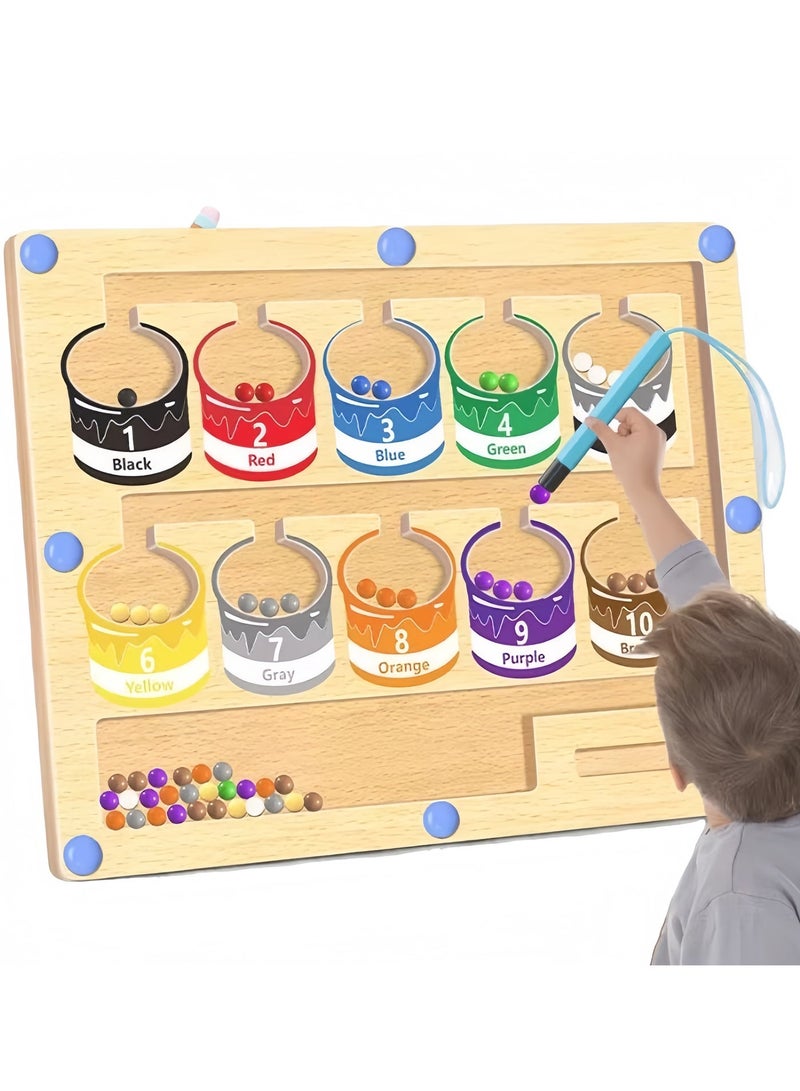 Wooden Magnetic Maze for Toddler, Magnetic Color and Number Maze, Montessori Wooden Color Matching Learning Counting Puzzle Board, Counting Matching Activities Fine Motor Skills Toys for Kids,23cm*16cm - Image 1